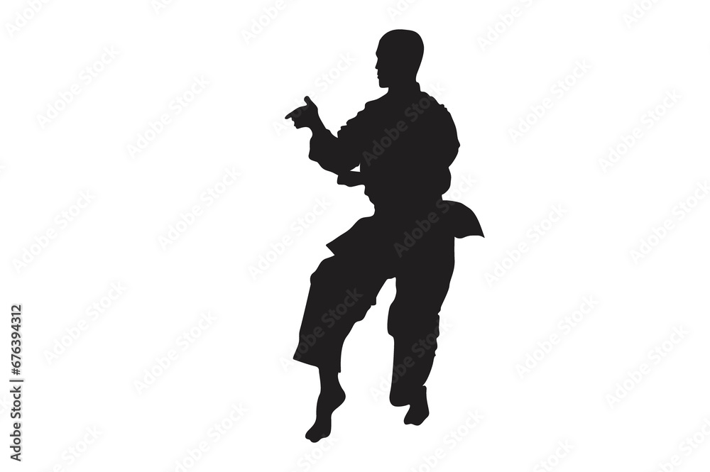 Pose Of Karate Silhouette with Transparent Background