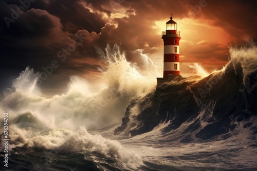 Lighthouse on a cliff during a storm