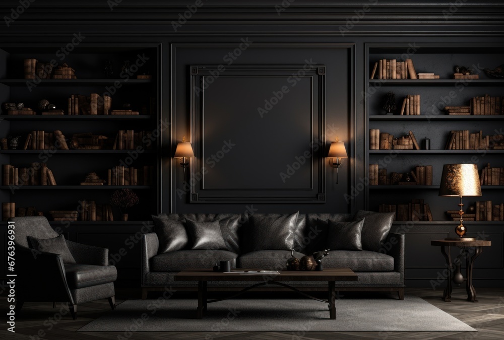 Interior background of a cozy dark living room Interior background of a cozy dark living room