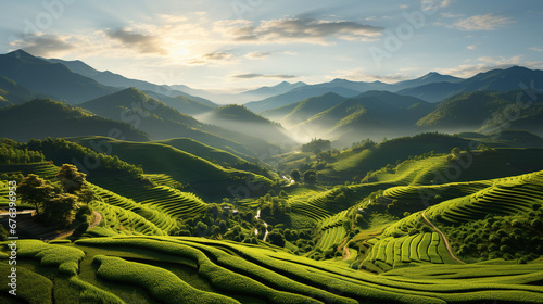 Terraced rice field landscape of Mu Cang Chai, Yenbai, Northern Vietnam  photo