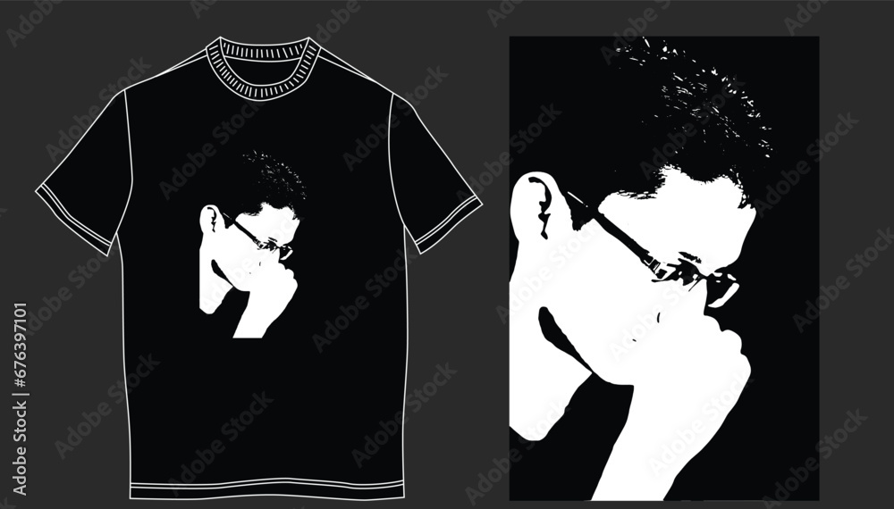 Black t-shirt design with face print. design ready for print. Vector illustration for greeting cards, posters, or prints on clothes. vector illustration. 