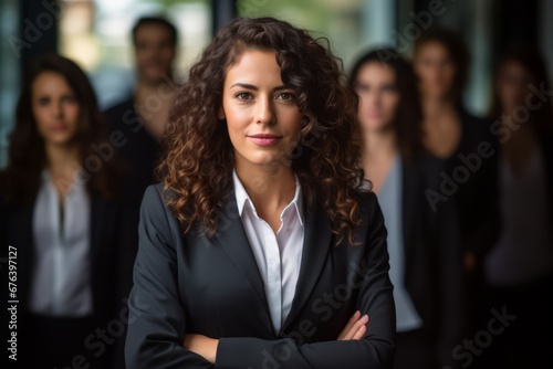 Female CEO confidently leading diverse boardroom meeting in office Women in top executive positions