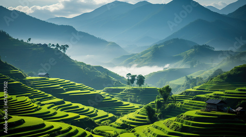 Terraced rice field landscape of Mu Cang Chai, Yenbai, Northern Vietnam 