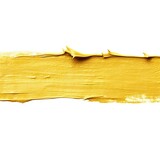 Gold glitter paint stain isolated on white background. Golden shining brush stroke design element. Grunge metal paint texture