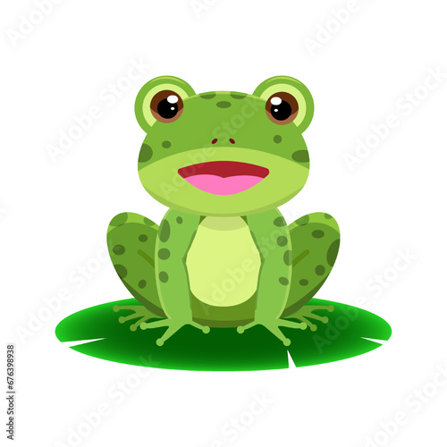 Green frog sitting on lotus leaf