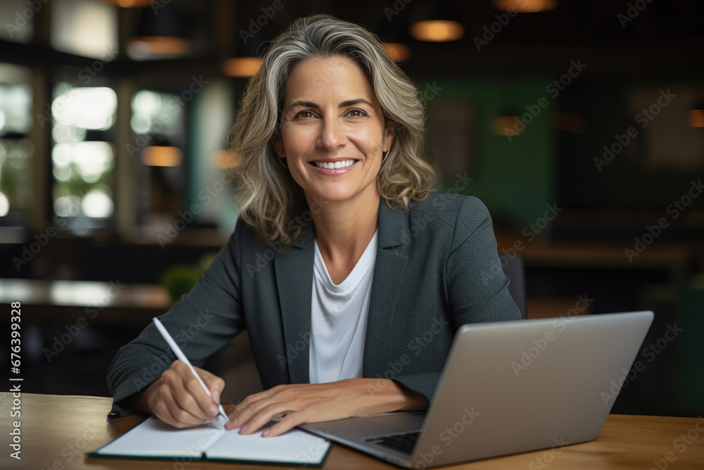 Businesswoman in 40s: Financial Overview Focus Businesswoman in 40s: Financial Overview Focus