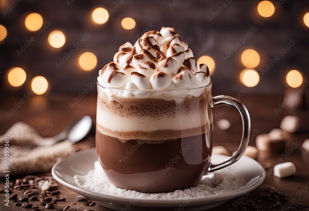 Mug of hot chocolate with whipped cream and marshmallows Mug of hot chocolate with whipped cream and marshmallows