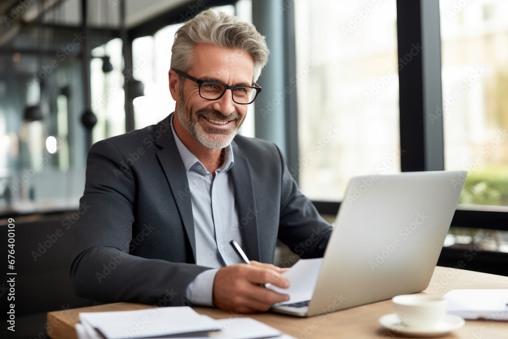 Mature Businessman Reviewing Financial Data