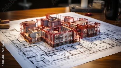 The layout of a small house on an architectural plan. Construction drawings. Construction concept