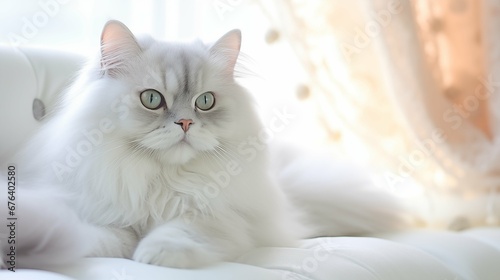 Happy Persian Cat in the cozy soft light room