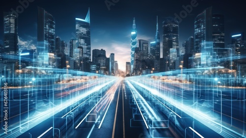 Modern city with high speed internet connection technology, can be used for display or montage your products, business, skyscraper, skyline, digital, connect, communication, network