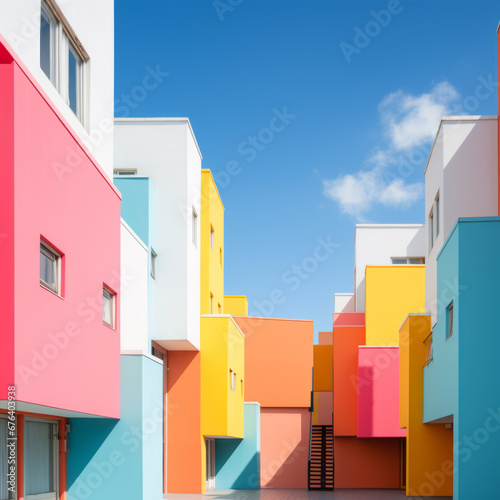 Colored buildings. Abstract modern architecture, minimalistic style