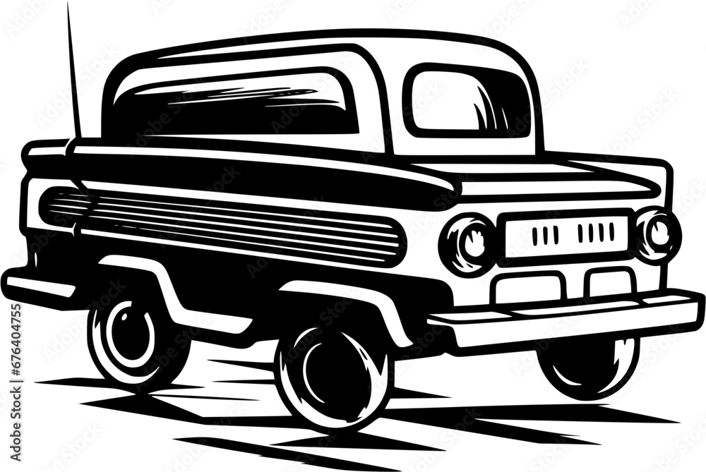 Hand-drawn Traveling SUV Car Vintage Outline Icon