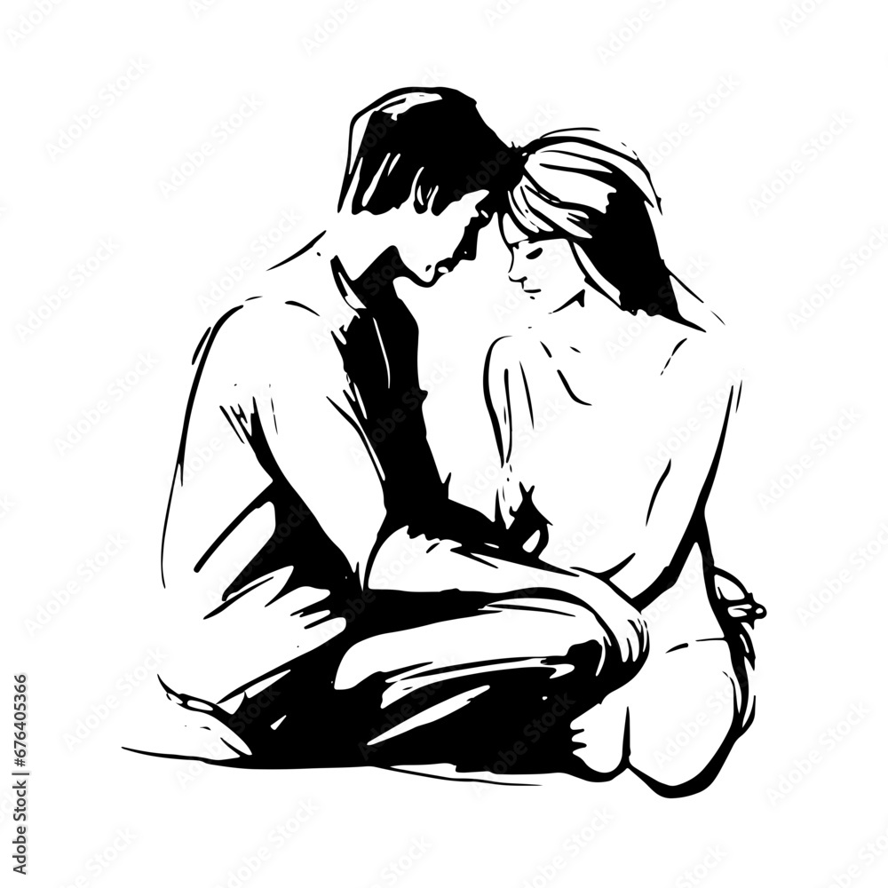 Romantic Couple Hugging and Walking Together Romantic Couple Hugging and Walking Together