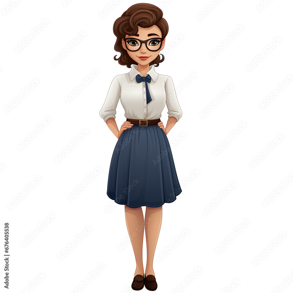 2D cartoon flat image of a female teacher with clothes suitable for teaching at school. Looks neat and enthusiastic. 2D cartoon flat image of a female teacher with clothes suitable for teaching at school. Looks neat and enthusiastic.