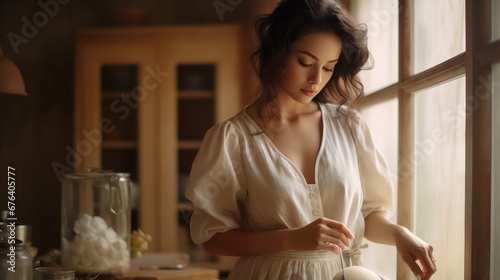 Woman cook bakery in cozy kitchen, soft light