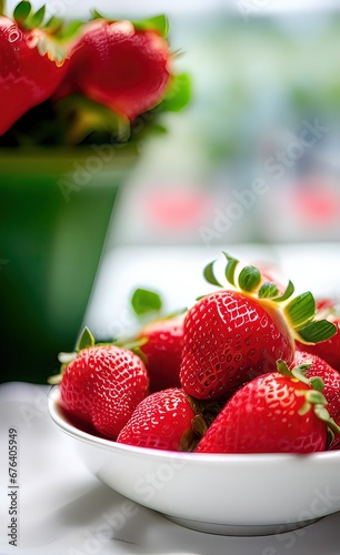 Strawberries in a ceramic plate.
