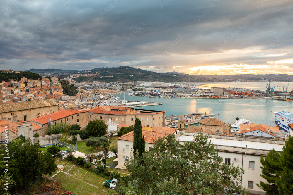 Beautiful view of the Italian port city of Ancona on the Adriatic coast.