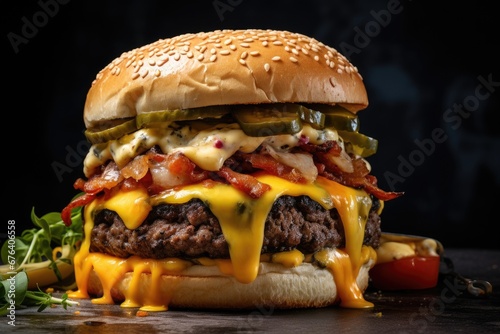  a cheeseburger with a lot of toppings on it. generative ai