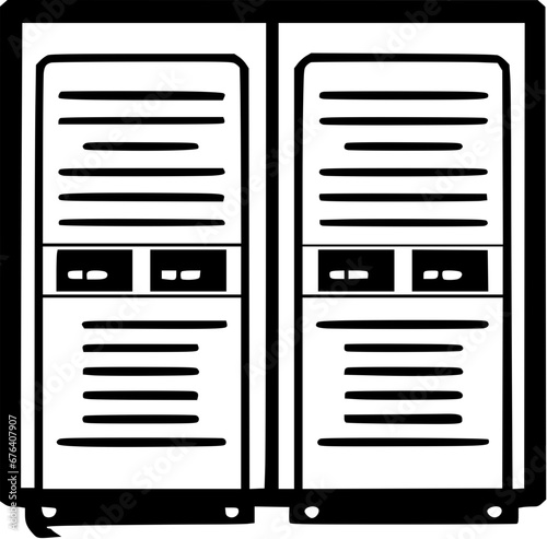 Big Data Server Room Vintage Outline Icon In Hand-drawn Style