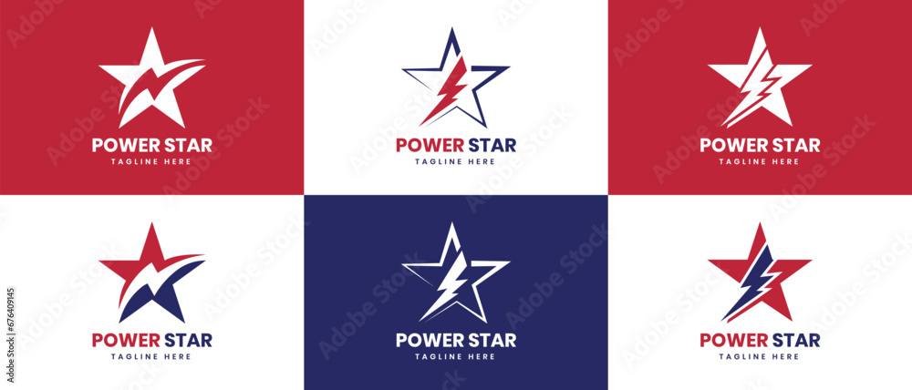 Star and Lightning bolt sign creative logo design collection simple minimal modern concept Star and Lightning bolt sign creative logo design collection simple minimal modern concept