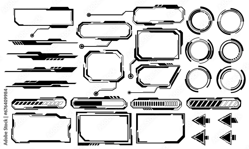Black line cyber interface elements holographic on white design ultramodern futuristic  vector