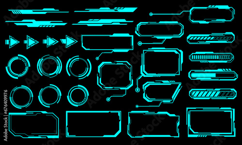 Blue line cyber interface elements holographic on black design ultramodern futuristic  vector