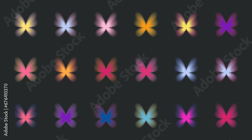 Blurry butterflies aesthetic elements. Y2k style blurred gradient shapes. Colorful soft gradients. Modern minimalist design element with blur gradients vector template set.
