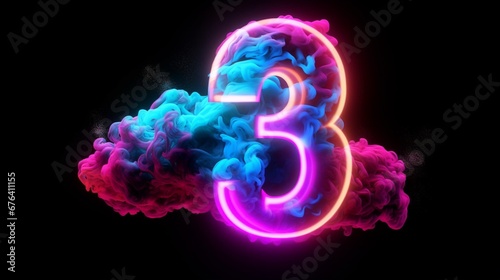 3d render neon linear number nine and colorful cloude.Generative AI photo