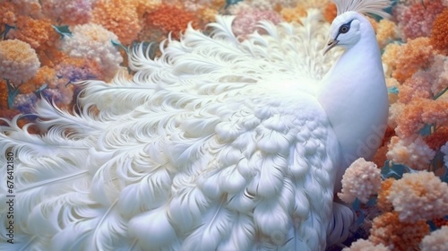 white peacock detailed feathers japanese core colorfuL.Generative AI