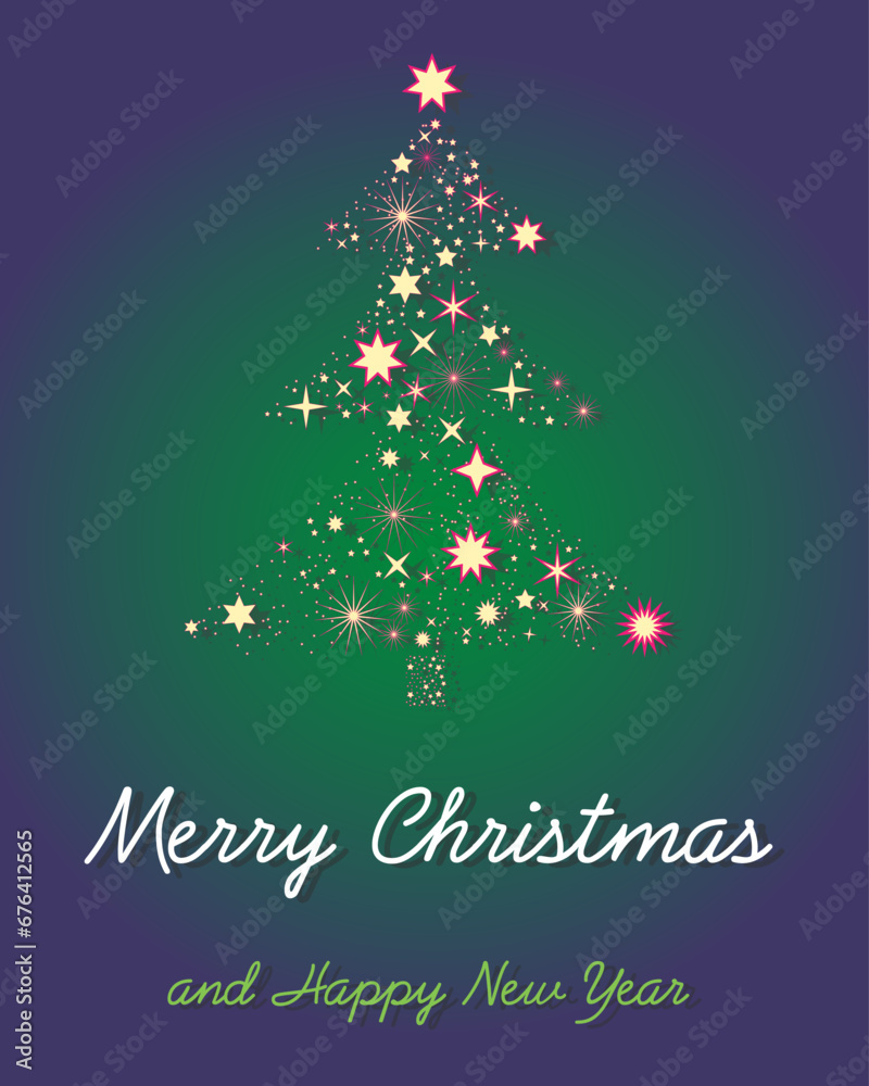 Greeting card, Merry Christmas and Happy New Year, Christmas tree made of stars, beautiful, delicate background, minimalism. Greeting card, Merry Christmas and Happy New Year, Christmas tree made of stars, beautiful, delicate background, minimalism.