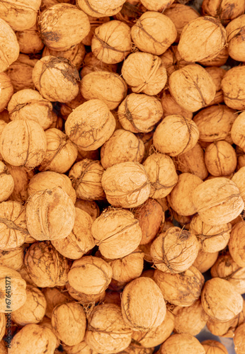 Frisch gesammelte Walnüsse auf eiem Holzbrett