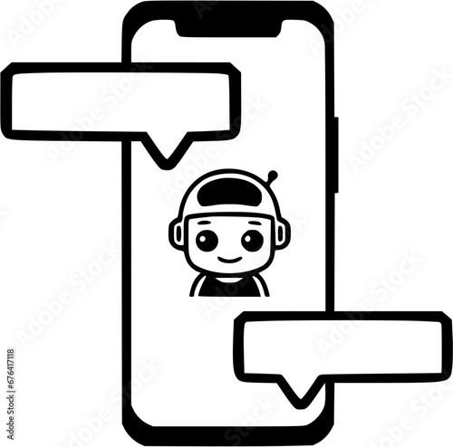 Hand-drawn Robotic ChatGPT and Smart Phone Vintage Outline Icon In Hand-drawn Style