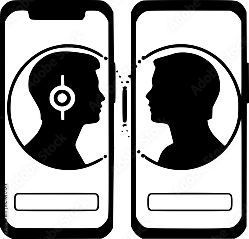 Hand-drawn Robotic Chatbot Communication in Smart Phone Vintage Outline Icon In Hand-drawn Style