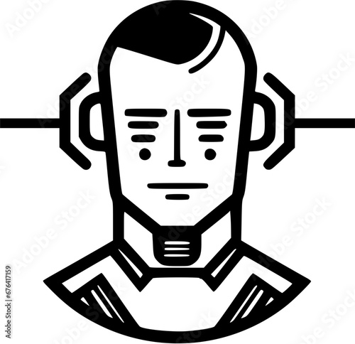 Hand-drawn Robotic Humanoid Robot Head Vintage Outline Icon In Hand-drawn Style
