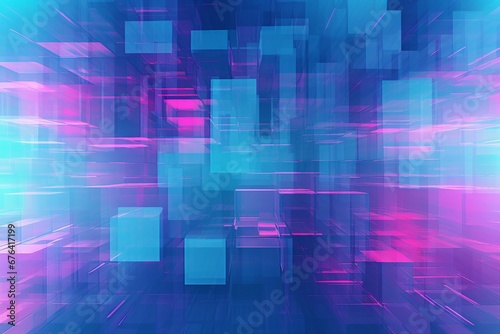 Abstract Blue and Pink Background with Digital Glitch and Neon Colors, Futuristic 80s and 90s Rave Design for Modern Technology Illustration and Wallpaper, Cyberpunk Retro Futurism