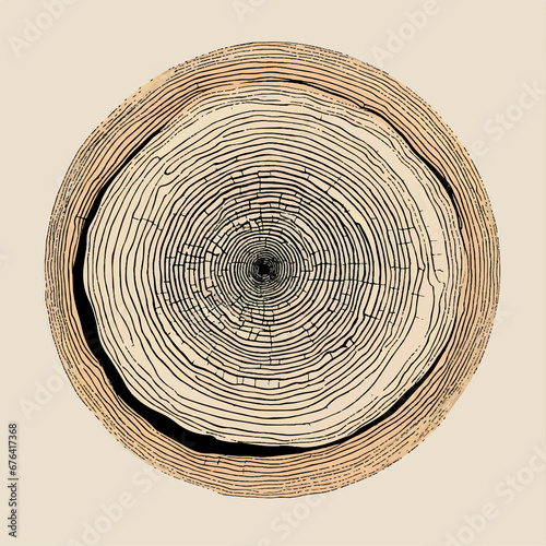 Illustration of tree trunk lines, modern graphic circle warped