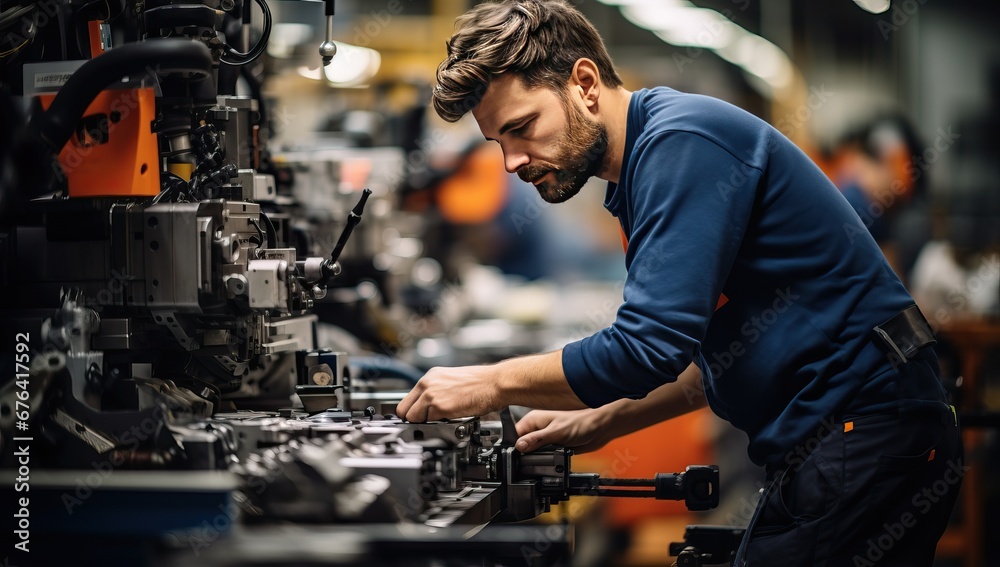 Skilled Worker Operating Machinery in Workshop Skilled Worker Operating Machinery in Workshop