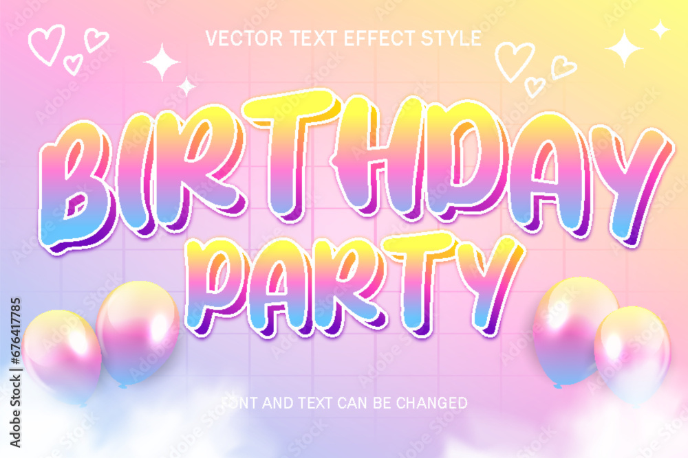happy birthday party colorful typography lettering editable text effect font style template for greeting card