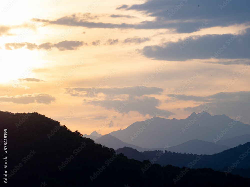 Silhouette of mountains at charming twilight