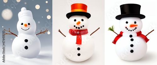cute beautiful little snowman set in different hats on New Year's theme and Christmas