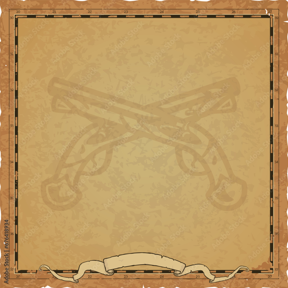 Parchment with Map Frame, Crossed Pistols, Banner