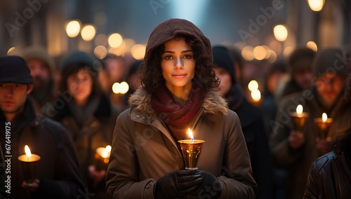 People Participating in a Candlelit Procession at Night