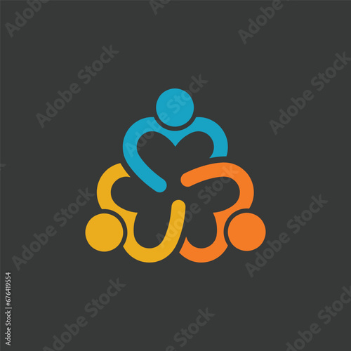 Unity in Diversity: A Heartwarming Illustration of Three Individuals Forming a Heart, Symbolizing Teamwork, Collaboration, and Mutual Support in Vector Style
