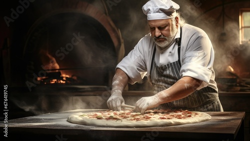 Professional chef making artisan pizza