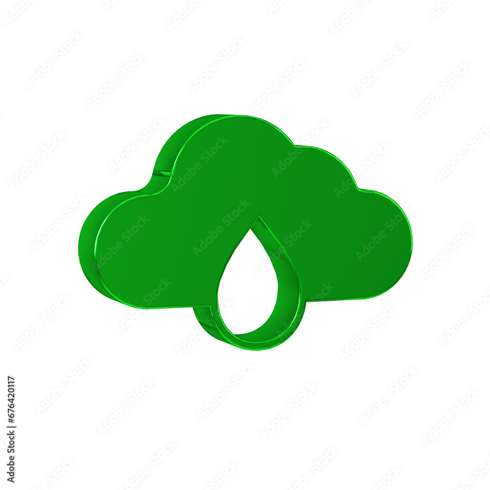 Green Cloud with rain icon isolated on transparent background. Rain cloud precipitation with rain drops. Green Cloud with rain icon isolated on transparent background. Rain cloud precipitation with rain drops.