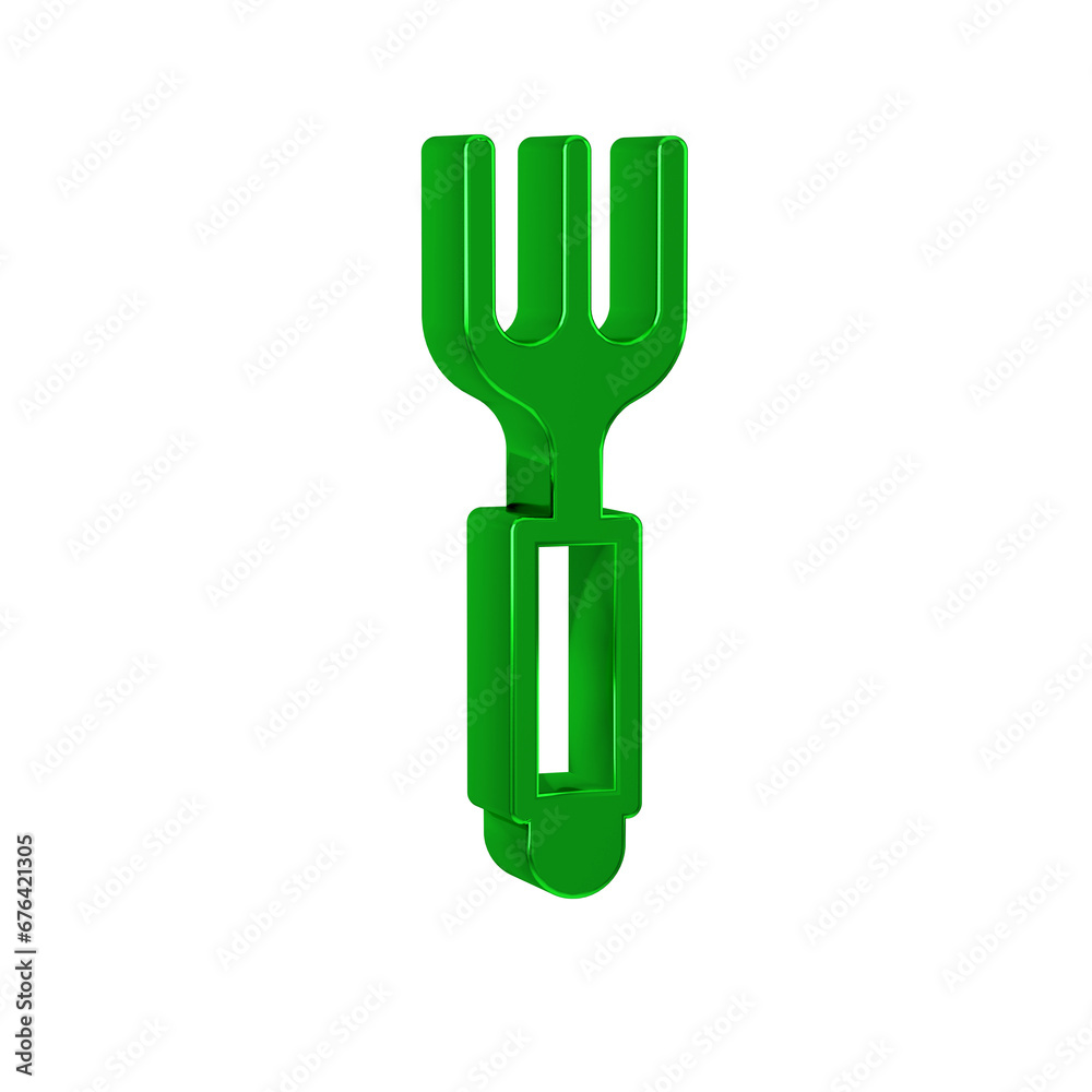 Green Fork icon isolated on transparent background. Cutlery symbol.