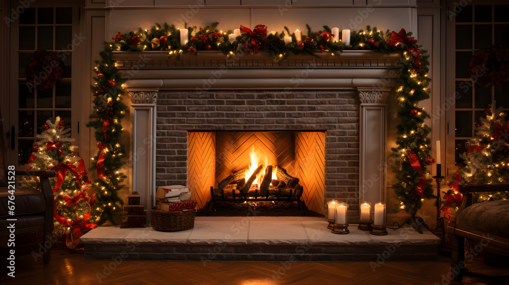 Christmas eve fireplace scene in a cozy room ambiance. Christmas eve fireplace scene in a cozy room ambiance.