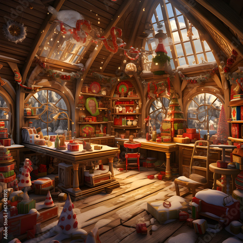 Wooden rustic cabin decorated for Christmas holidays. © DreamZone