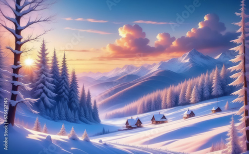  Fantastic winter landscape. AI